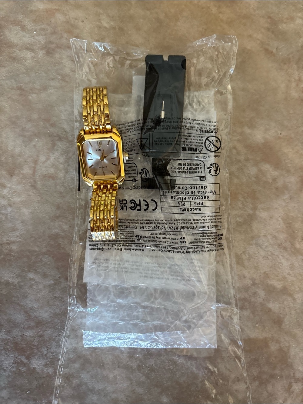 Gold Tone Rectangular Bracelet Watch
